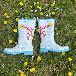 Coach Rain Boots - Paisley Size 8M - Fish Coral Reef Bubbles